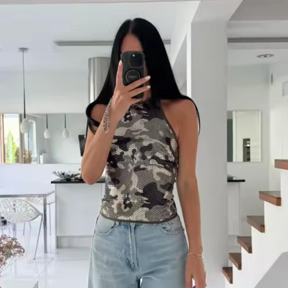 Adorable Camo Halter Sequin Cami Top
